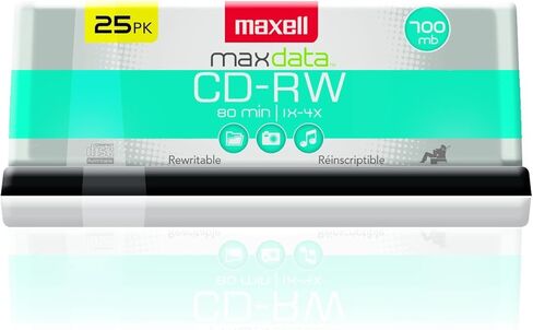 Maxell 630026 تنسيق تسجيل قابل لإعادة الكتابة، تسجيل عالي الجودة، تخزين بيانات، 700 ميجابايت، قرص مضغوط 25 قرص in Saudi Arabia