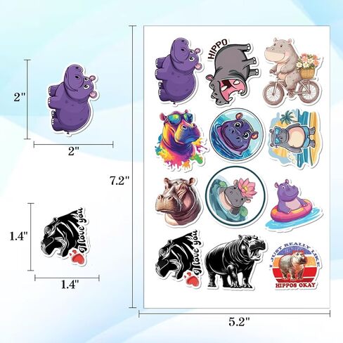 100PCS Hippo Stickers – Funny Hippopotamus Stickers Pack for Water Bottles, Laptop, Scrapbook, Journaling, Party Favors, Waterproof Vinyl Animal Stickers in Kuwait