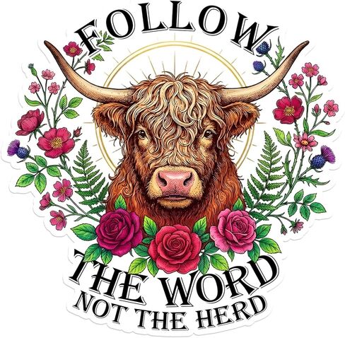 Follow The Word Not The Herd Sticker Bible Verse Western Christian Cowgirl Highland Cow Decal Waterproof Die Cut Vinyl & Transparent DTF Decal for Laptop Helmet Car Cup Phone Tablet for Male Female in Saudi Arabia
