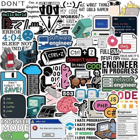 50 Pcs Programming Stickers Gifts for Kids Teens Developers Programmers Hackers Engineers, Cartoon Program Code Meme Mode Vinyl Decals for Decor Laptops Water Bottles Guitar Scrapbook in Saudi Arabia