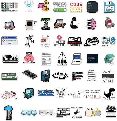 50 Pcs Programming Stickers Gifts for Kids Teens Developers Programmers Hackers Engineers, Cartoon Program Code Meme Mode Vinyl Decals for Decor Laptops Water Bottles Guitar Scrapbook in Saudi Arabia