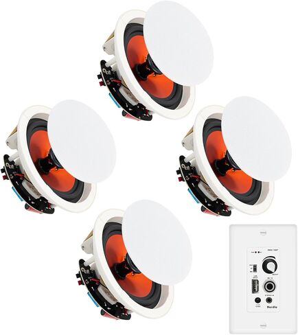 Herdio 6.5'' Bluetooth in Wall in Ceiling Speakers 600W 2-Way Flush Mount Speakers System with Wall Amplifier Receiver for Home Theater Office Bathroom(2Pairs, Paintable-Grille) in Saudi Arabia