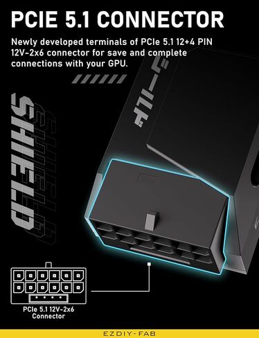 EZDIY-FAB Shield ARGB 24-Pin180 Degree Angle Adapter Black with Shield 12VHPWR 12+4 GPU Power Adapter,Standard Type -Black in Saudi Arabia