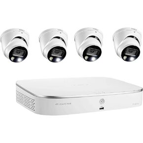 نظام لوريكس 4K الترا اتش دي 8 قنوات فيوجن 2 تيرابايت NVR مع 4xE892DD قبة الردع الذكي 4K كاميرات IP، رؤية ليلية 150 قدم، CNV، صوت، لوريكس هوم in Kuwait
