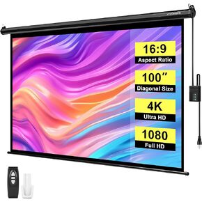 فيفو هوم شاشة عرض كهربائية بمحرك 100 انش مع جهاز تحكم عن بعد، شاشة عريضة 16:9 8K 4K UHD للافلام والمسرح المنزلي والسينما والمكتب والالعاب in Kuwait