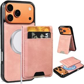 حافظة محفظة MagSafe لهاتف iPhone 17 Pro Max، محفظة جلدية مغناطيسية قابلة للفصل مع حامل بطاقة ومسند، حافظة هاتف واقية نحيفة متوافقة مع iPhone 17 Pro Max. لون القرنفل in Kuwait