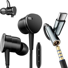 سماعات رأس سلكية بخاصية إلغاء الضوضاء العميقة والمكالمات الواضحة، سماعات أذن سلكية متعددة الأغراض داخل الأذن مع ميكروفون لتقليل الضوضاء متوافقة مع iPhone 17 Pro 16 15 وAndroid والأجهزة اللوحية (قابس USB C+3.5 مم) in Kuwait