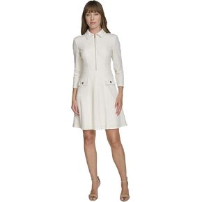 Tommy Hilfiger Womens 3/4 Sleeve Collared Scuba Crepe Fit and Flare Dress in Kuwait