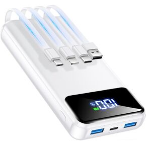 Portable Charger Power Bank 50000mAh Battery Pack, 22.5W Fast Charging PowerBank with Built in Cables,Travel Essential USB-C Portable Phone Charger for iPhone Samsung Pixel Android iPad-White in Kuwait