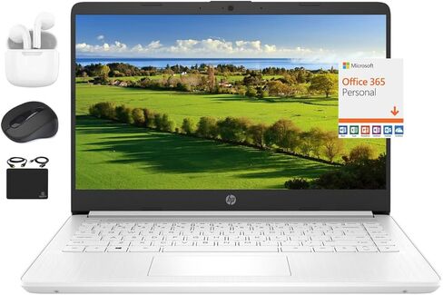 HP 2024 14" Laptop Notebook Thin Light for Students Business, Quad-Core Intel N4120, 4GB RAM, 128GB (64GB eMMC+ 64GB Card), 1 Year Office 365, Webcam, WiFi, Windows 11S, HubxcelAccessory White in Kuwait