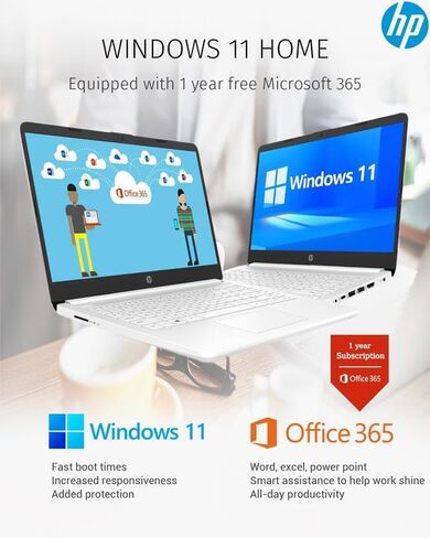 HP 2024 14" Laptop Notebook Thin Light for Students Business, Quad-Core Intel N4120, 4GB RAM, 128GB (64GB eMMC+ 64GB Card), 1 Year Office 365, Webcam, WiFi, Windows 11S, HubxcelAccessory White in Kuwait
