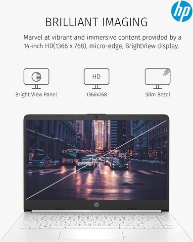 HP 2024 14" Laptop Notebook Thin Light for Students Business, Quad-Core Intel N4120, 4GB RAM, 128GB (64GB eMMC+ 64GB Card), 1 Year Office 365, Webcam, WiFi, Windows 11S, HubxcelAccessory White in Kuwait