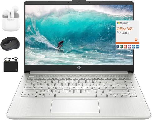 HP 2024 14" Laptop Notebook Thin Light for Students Business, Quad-Core Intel N4120, 4GB RAM, 128GB (64GB eMMC+ 64GB Card), 1 Year Office 365, Webcam, WiFi, Windows 11S, HubxcelAccessory White in Kuwait