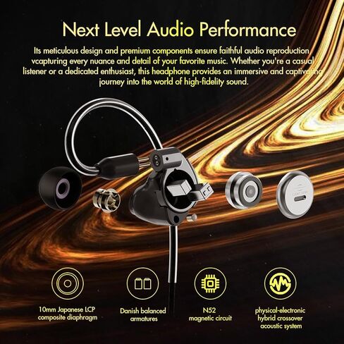 سماعات رأس Star City 5 Pro 1DD+2BA Hybrid سماعات أذن سلكية HiFi داخل الأذن عالية الدقة مع كابل IEM 0.78 2 دبوس (ليلي، 3.5 مم 0.78 2 دبوس) in Kuwait