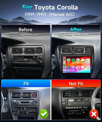 2G+64G 【16EQ】 Radio for Toyota Corolla 1991-1997 Manual A/C Car Stereo with 9'' HD IPS Touch Screen Wireless Carplay Android Auto MirrorLink GPS WiFi 28UI Bluetooth RDS FM Radio Backup Camera in Saudi Arabia