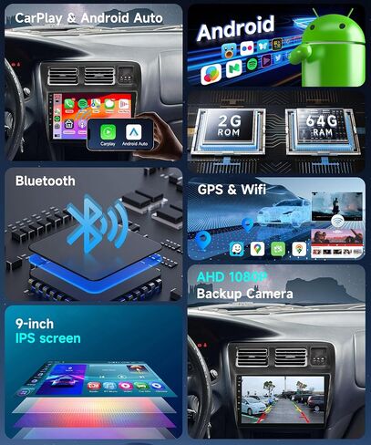 2G+64G 【16EQ】 Radio for Toyota Corolla 1991-1997 Manual A/C Car Stereo with 9'' HD IPS Touch Screen Wireless Carplay Android Auto MirrorLink GPS WiFi 28UI Bluetooth RDS FM Radio Backup Camera in Saudi Arabia