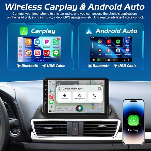 [4+64G] راديو سيارة NHOPEEW لسيارة Mazda 3 Axela 2014-2019 مع Carplay اللاسلكي وAndroid Auto - شاشة لمس HD 9 بوصة ستيريو Android للسيارة - EQ Audio/WiFi/GPS/SWC/Bluetooth + كاميرا احتياطية AHD in Saudi Arabia