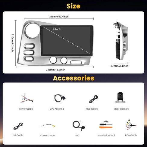 4+128G Android 15 Car Stereo for Toyota Matrix 2003-2004/Pontiac Vibe 2003-2008 Wireless Carplay Android Auto, 9 Inch Incell Touchscreen Car Stereo with GPS, Backup Camera/Bluetooth/FM/RDS/EQ in Saudi Arabia