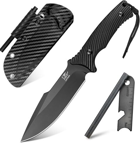 LOTHAR KA52 Fixed Blade Knife with Sheath, D2 Steel Survival Tactical Hunting Knife for Camping Bushcraft Outdoor, Vertical Horizontal Carry Cool Full Tang Knives, Survival Tactical Gear Christmas Valentine Gift for Men Women in Saudi Arabia