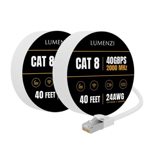 كابل إيثرنت مسطح Cat8 بطول 5 أقدام، حزمة من 6 قطع، سلك تصحيح الشبكة بسرعة 40 جيجابت في الثانية بسرعة 2000 ميجا هرتز، كابل LAN محمي S/FTP مع موصلات RJ45، للألعاب، جهاز التوجيه، المودم، الكمبيوتر المحمول in Kuwait