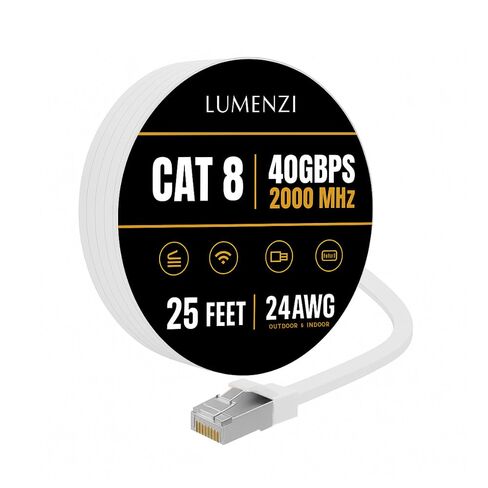 كابل إيثرنت مسطح Cat8 بطول 5 أقدام، حزمة من 6 قطع، سلك تصحيح الشبكة بسرعة 40 جيجابت في الثانية بسرعة 2000 ميجا هرتز، كابل LAN محمي S/FTP مع موصلات RJ45، للألعاب، جهاز التوجيه، المودم، الكمبيوتر المحمول in Kuwait