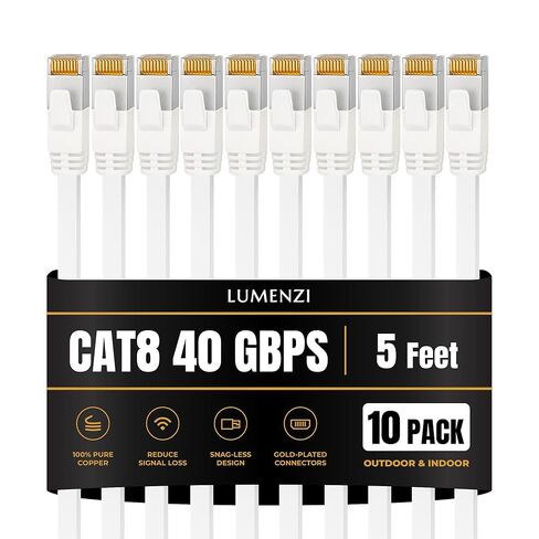 كابل إيثرنت مسطح Cat8 بطول 5 أقدام، حزمة من 6 قطع، سلك تصحيح الشبكة بسرعة 40 جيجابت في الثانية بسرعة 2000 ميجا هرتز، كابل LAN محمي S/FTP مع موصلات RJ45، للألعاب، جهاز التوجيه، المودم، الكمبيوتر المحمول in Kuwait