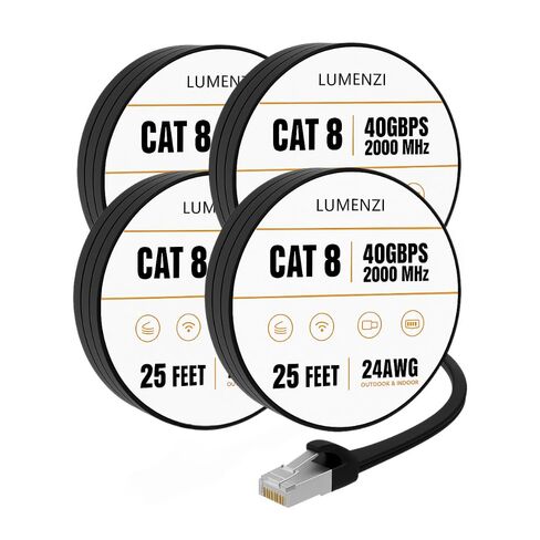 كابل إيثرنت مسطح Cat8 بطول 5 أقدام، حزمة من 6 قطع، سلك تصحيح الشبكة بسرعة 40 جيجابت في الثانية بسرعة 2000 ميجا هرتز، كابل LAN محمي S/FTP مع موصلات RJ45، للألعاب، جهاز التوجيه، المودم، الكمبيوتر المحمول in Kuwait