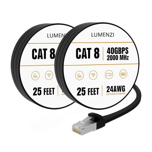 كابل إيثرنت مسطح Cat8 بطول 5 أقدام، حزمة من 6 قطع، سلك تصحيح الشبكة بسرعة 40 جيجابت في الثانية بسرعة 2000 ميجا هرتز، كابل LAN محمي S/FTP مع موصلات RJ45، للألعاب، جهاز التوجيه، المودم، الكمبيوتر المحمول in Kuwait