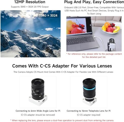 كاميرا USB IMX577 بدقة 12 ميجابكسل (B)، دقة 3840 × 3024، التوصيل والتشغيل، تدعم عدسات C/CS @XYGStudy in Saudi Arabia