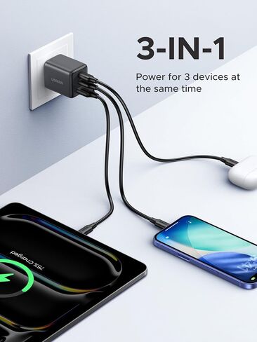 حزمة شاحن UGREEN 65W & 30W USB-C GaN، حل شحن سريع مزدوج لأجهزة الكمبيوتر المحمول والهاتف والكمبيوتر اللوحي، شاحن سفر صغير الحجم in Saudi Arabia