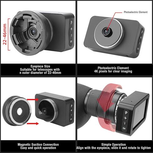 Full Color 4K Telescope Eyepiece Camera, 22mm-46mm Eyepiece Aperture 128GB Storage, 3 Inch Screen Low Light Night Vision Telescope Camera for Astrophotography Bird Watching (64G in Saudi Arabia