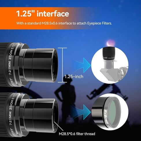 SVBONY SV135 Zoom Eyepiece 7-21mm 7 Element 4 Group Bundle with 1.25 inches 90 Degree Diagonal Barlow Lens 2X (3 Items) in Saudi Arabia