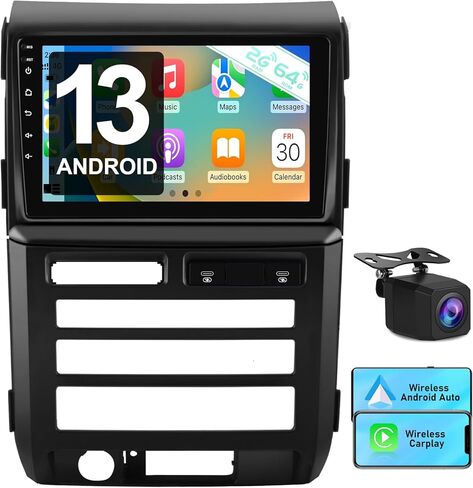 راديو Android لسيارة Ford F150 2009-2012 0nly Fit Auto AC، مع شاشة لمس 9 بوصة، 2 جيجابايت + 64 جيجابايت، دعم Carplay، Android Auto، SWC، WiFi، Bluetooth، راديو FM AM RDS، مع كاميرا خلفية in Kuwait