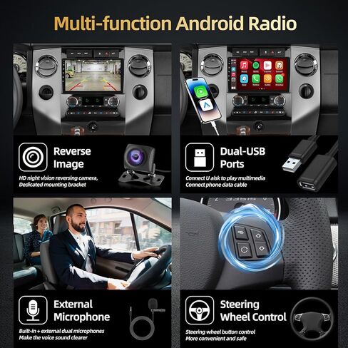 2+64G Android Car Stereo for Ford Expedition 2007-2014 (Auto A/C) - 9 Inch Touchscreen Radio with Wireless Carplay, Android Auto, WiFi, GPS Navigation, Equalizer, SWC, Mirror Link + AHD Backup Camera in Saudi Arabia