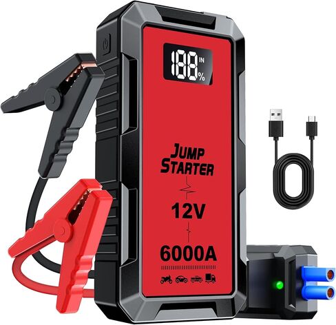 8000A Car Jump Starter، حزمة بطارية 12V Jump Starter (جميع الغازات، ما يصل إلى 10.0L محرك ديزل) كابلات القفز صندوق القفز الليثيوم المحمول، مخرج USB وإضاءة LED (أحمر) in Saudi Arabia