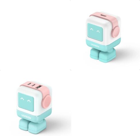 UGREEN Charger Bundle: Uno 65W 3-Port GaN Compact USB C Charging Block + Uno 30W Compact Robot GaN Fast Charger (Pink Blue), Compatible with MacBook Pro/Air, XPS 13, iPhone 16/15/14, Galaxy S25/S24/S2 in Saudi Arabia
