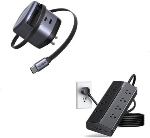 UGREEN USB-C Charger Bundle, 45W 2-Port with Retractable Cable + 16AC+4USB Power Strip, Compatible with iPhone 16/15/14/13, Galaxy S25/S24, iPad, MacBook Air, Pixel in Saudi Arabia