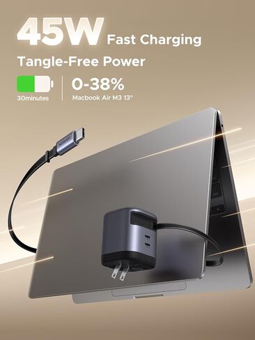 UGREEN USB-C Charger Bundle, 45W 2-Port with Retractable Cable + 16AC+4USB Power Strip, Compatible with iPhone 16/15/14/13, Galaxy S25/S24, iPad, MacBook Air, Pixel in Saudi Arabia