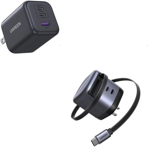 UGREEN USB-C Charger Bundle, 45W 3-Port + 45W 2-Port with Retractable Cable Fast Charger Combo, Compatible with iPhone 16/15/14/13, Galaxy S25/S24, iPad, MacBook Air, Pixel in Saudi Arabia