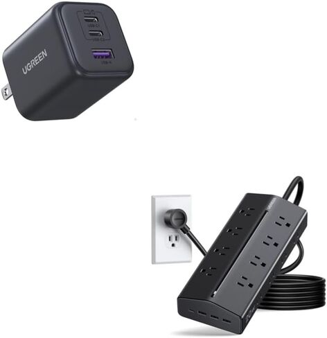حزمة شاحن يوجرين، شاحن سريع 45 وات 3 منافذ USB-C + 16AC+4USB 20 وات شريط طاقة للشحن السريع، متوافق مع iPhone 16/15/14/13، Galaxy S25/S24، iPad، MacBook Air، Pixel in Saudi Arabia