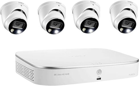 نظام لوريكس 4K الترا اتش دي 8 قنوات فيوجن 2 تيرابايت NVR مع 4xE892DD قبة الردع الذكي 4K كاميرات IP، رؤية ليلية 150 قدم، CNV، صوت، لوريكس هوم in Kuwait