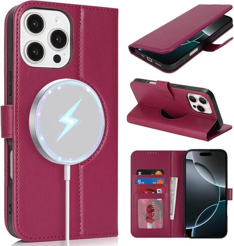 for iPhone 16 Pro Max Case Wallet with Card Holder,Compatible with Magsafe,Wallet Case for Men Women,PU Leather Magnetic Stand Flip Cover-Purple in Kuwait