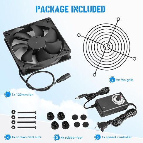 IP67 Waterproof Fan with Speed Controller, Computer Fan with AC Plug, 110V 120V 220V AC Powered Ventilation Exhaust Fan for RV Fridge Greenhouse Receiver Terrarium Grow Tent Cabinet Cooling in Saudi Arabia