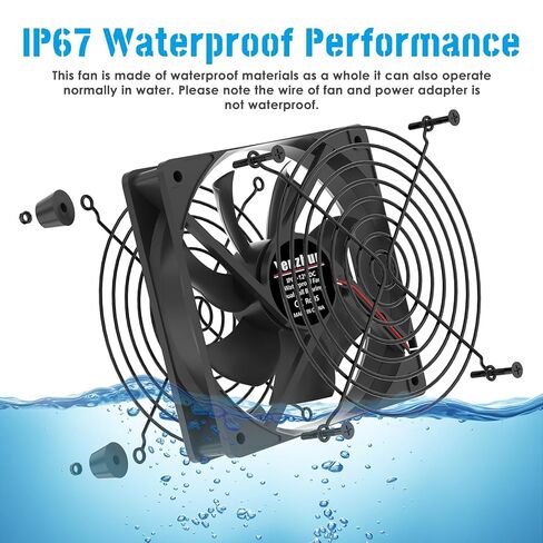 IP67 Waterproof Fan with Speed Controller, Computer Fan with AC Plug, 110V 120V 220V AC Powered Ventilation Exhaust Fan for RV Fridge Greenhouse Receiver Terrarium Grow Tent Cabinet Cooling in Saudi Arabia