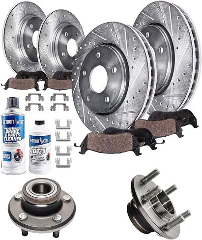 Detroit Axle - 8pc Front Brake Kit for 05-21 Toyota Tacoma 03-09 4Runner 07-14 FJ Cruiser Drilled & Slotted Disc Brake Rotors Ceramic Brakes Pads Replacement Brake Calipers : 12.56 inch Front Rotor in Saudi Arabia