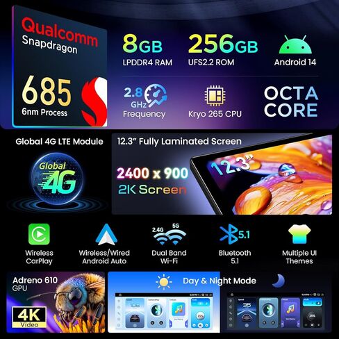 ستيريو سيارة XTRONS Qualcomm 685 Android 14 لسيارة BMW X5 E70 / X6 E71 (2011-2013) مع نظام CIC، شاشة لمس 12.3 بوصة 2K IPS نظام تحديد المواقع العالمي يدعم CarPlay Android Auto (8+256G) in Kuwait