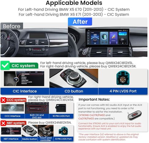 ستيريو سيارة XTRONS Qualcomm 685 Android 14 لسيارة BMW X5 E70 / X6 E71 (2011-2013) مع نظام CIC، شاشة لمس 12.3 بوصة 2K IPS نظام تحديد المواقع العالمي يدعم CarPlay Android Auto (8+256G) in Kuwait
