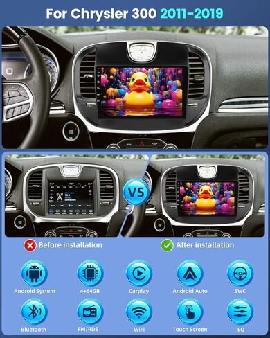 ستيريو سيارة أندرويد 2 جيجابايت + 64 جيجابايت مطور لكرايسلر 300 300C 2011-2019 مع Carplay/Android Auto/32EQ DSP، راديو بشاشة لمس 9 بوصة مع WiFi/GPS/SWC/وصلة مرآة/FM RDS + كاميرا الرؤية الخلفية AHD in Saudi Arabia