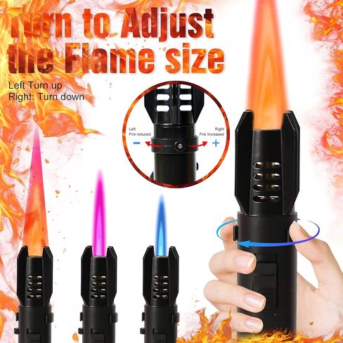 Torch Lighter,Camping Lighter, Straight Flame Bright Fire Refillable Windproof Adjustable Color with Safety Lock for Campfires Kitchen Hiking Candles Fireplace BBQ Outdoor Essentials (Black) in Saudi Arabia