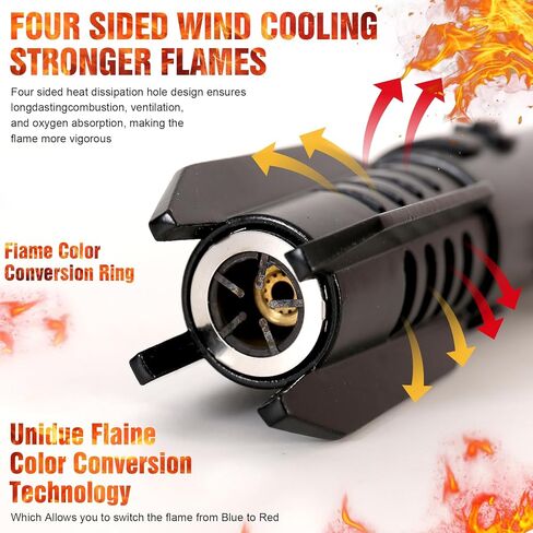 Torch Lighter,Camping Lighter, Straight Flame Bright Fire Refillable Windproof Adjustable Color with Safety Lock for Campfires Kitchen Hiking Candles Fireplace BBQ Outdoor Essentials (Black) in Saudi Arabia